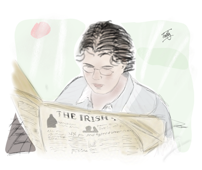 sunday-study.png - Emma reads the newspaper, circa 2004. Rest in peace.