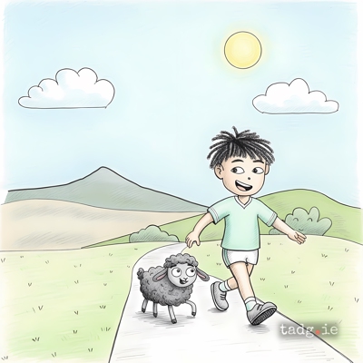 Out for a stroll - Remy walks with his shee, the Sugarloaf mountain in the background