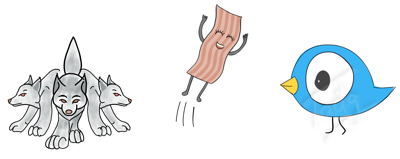 bacon-bird-wolves.png - bacon boy, bird and a pack of wolves