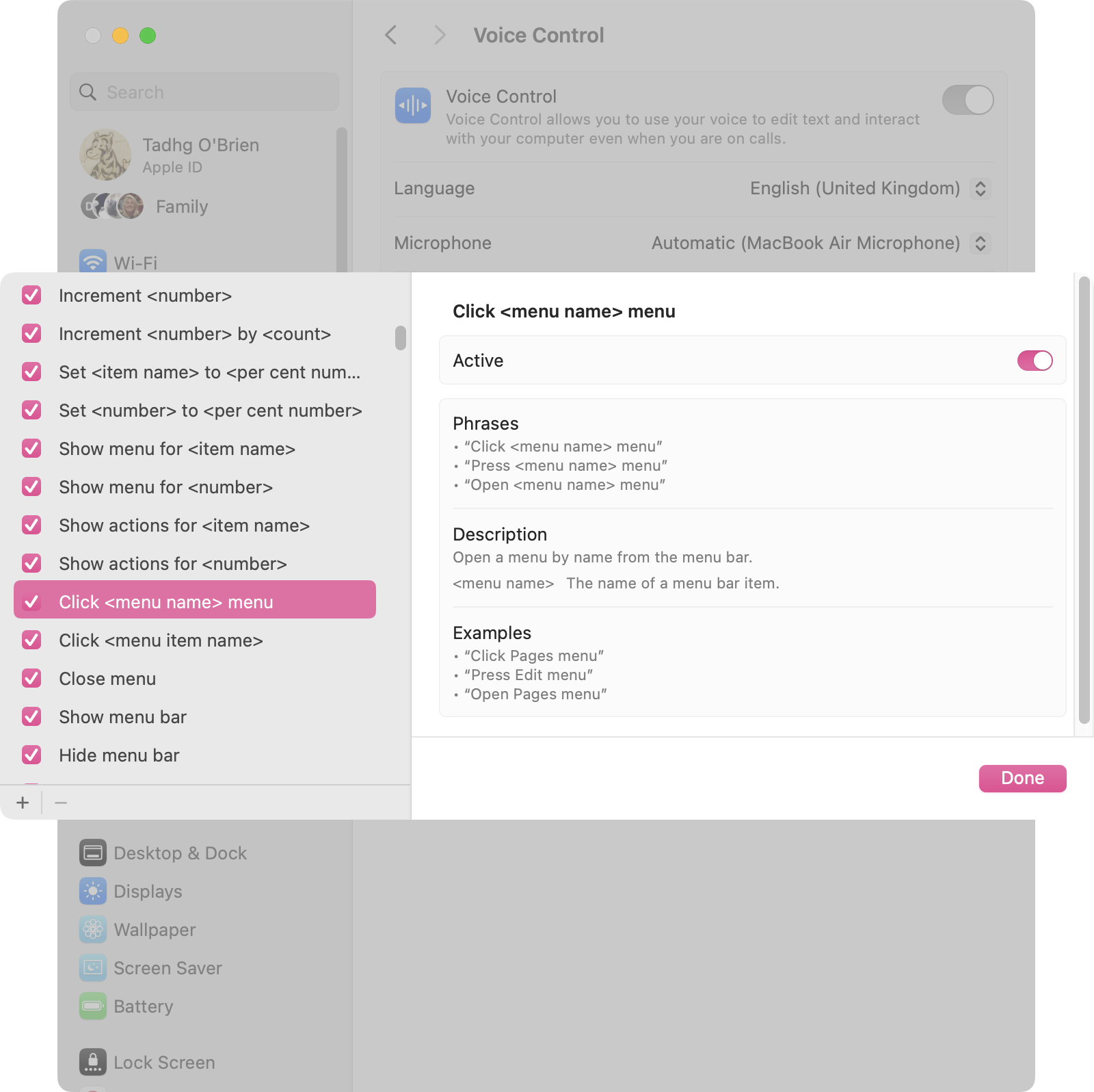 macOS voice control commands