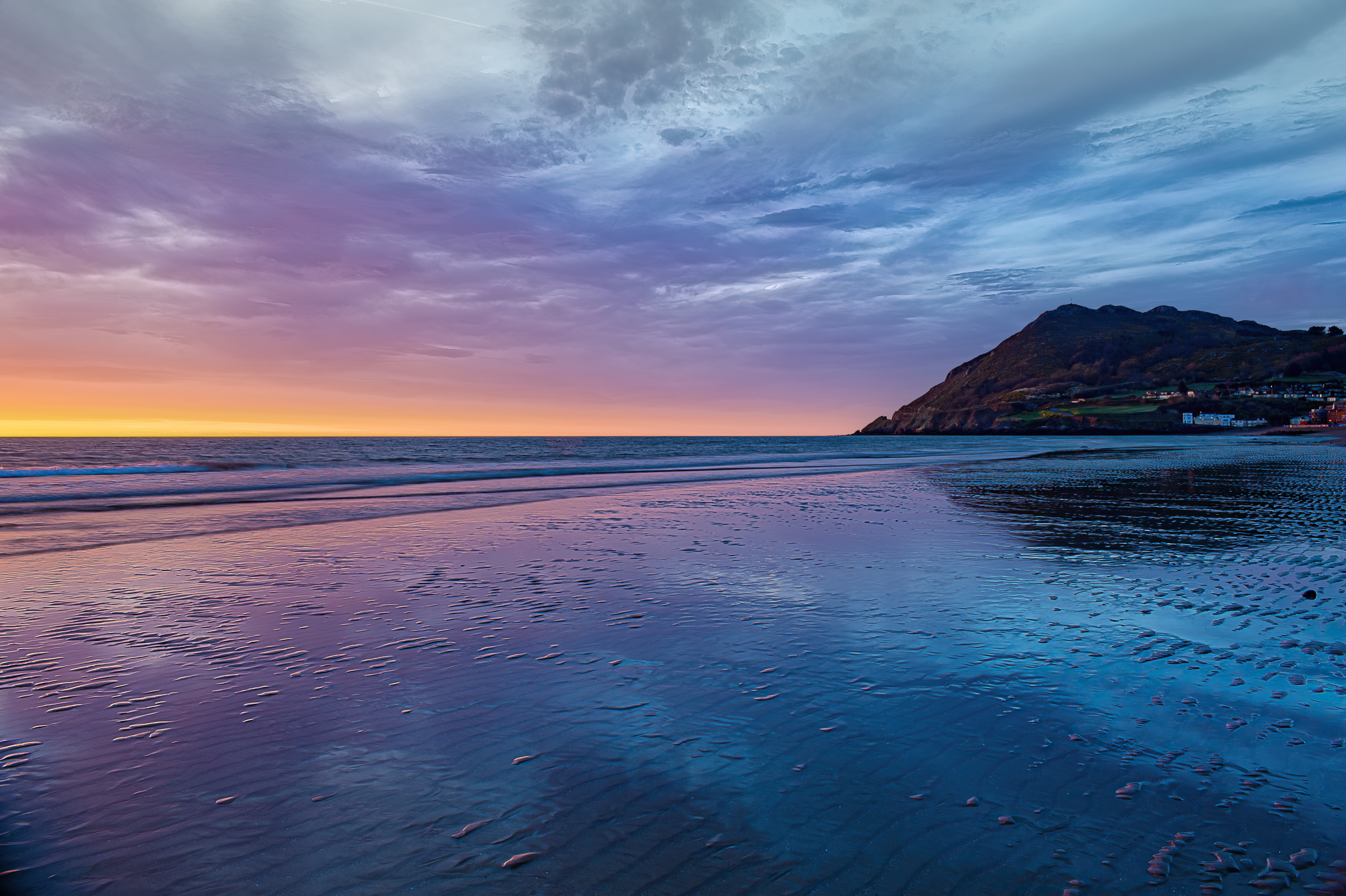 Bray seafront at sunset, with Bray Head in the background