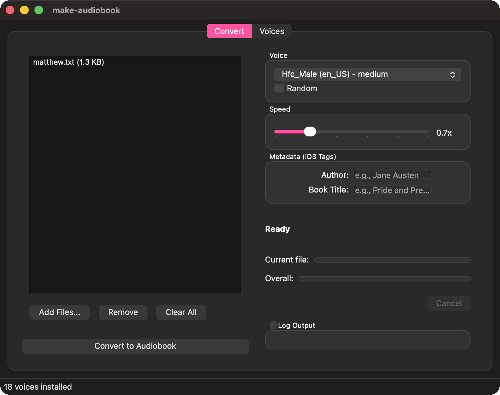 An image of the make-audiobook user interface